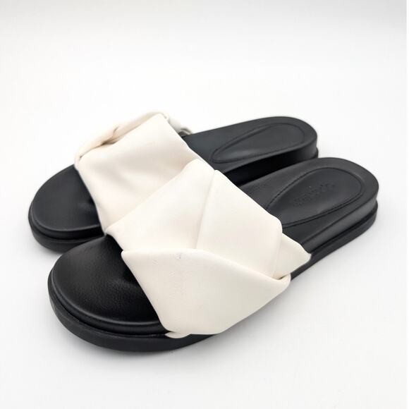 Open Edit Twisted Knot Flat Sandals Women's White/Black Size US7.5M EU38 - Picture 1 of 13